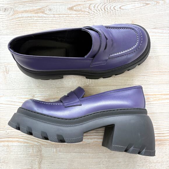 8 By Yoox Leather‎ Chunky Platform Penny Loafer | Purple Size 38 - Picture 1 of 9